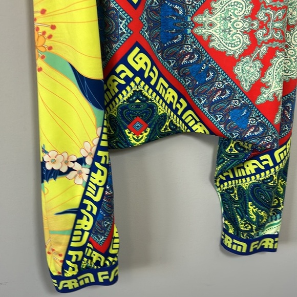 Farm Rio Patchwork Pants Logo Yellow Green Harem Pant Pull On Sz XS NEW - Picture 8 of 11